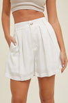 Wishlist Cream satin-like flowy shorts with pleated front