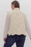 Entro Cream snap front quilted puffer vest with scalloped bottom hem