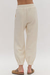 Entro Cream textured knit elastic waist jogger pants