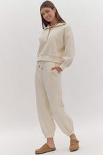 Entro Cream textured knit elastic waist jogger pants