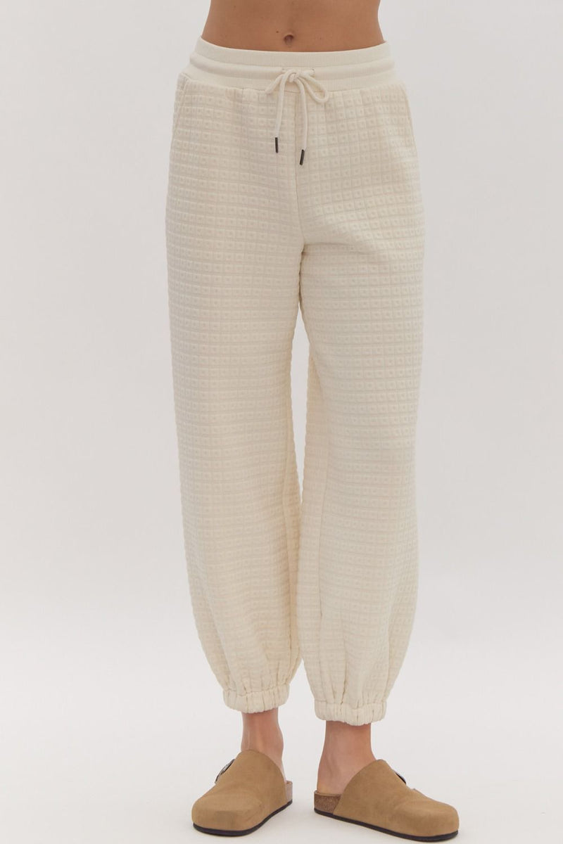 Entro Cream textured knit elastic waist jogger pants