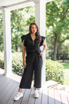 black cropped wide leg casual pants