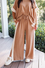 tan comfy cute lounge pants set