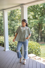 olive fall floral dressy smocked top