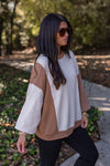 cream mocha knit color block pullover