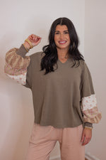 Waffle Knit Patchwork Mocha Top