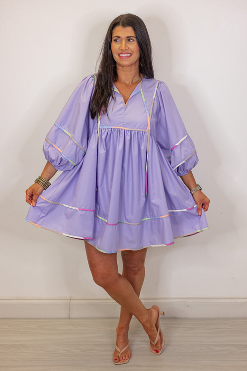 lavender colorful trim babydoll dress