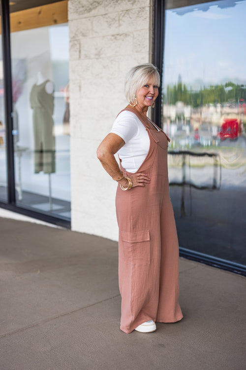 mocha linen jumpsuit