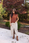 rust brown scalloped hem sweater