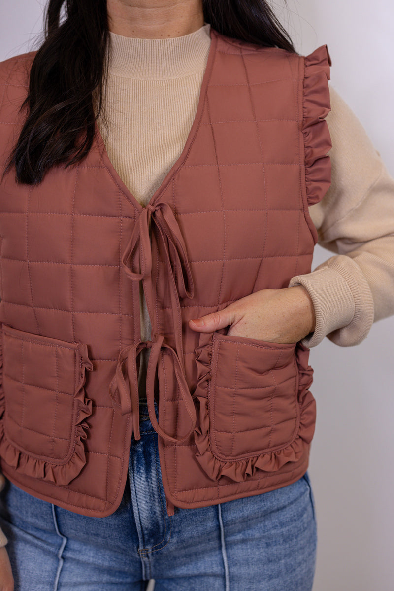 mauve brown quilted vest