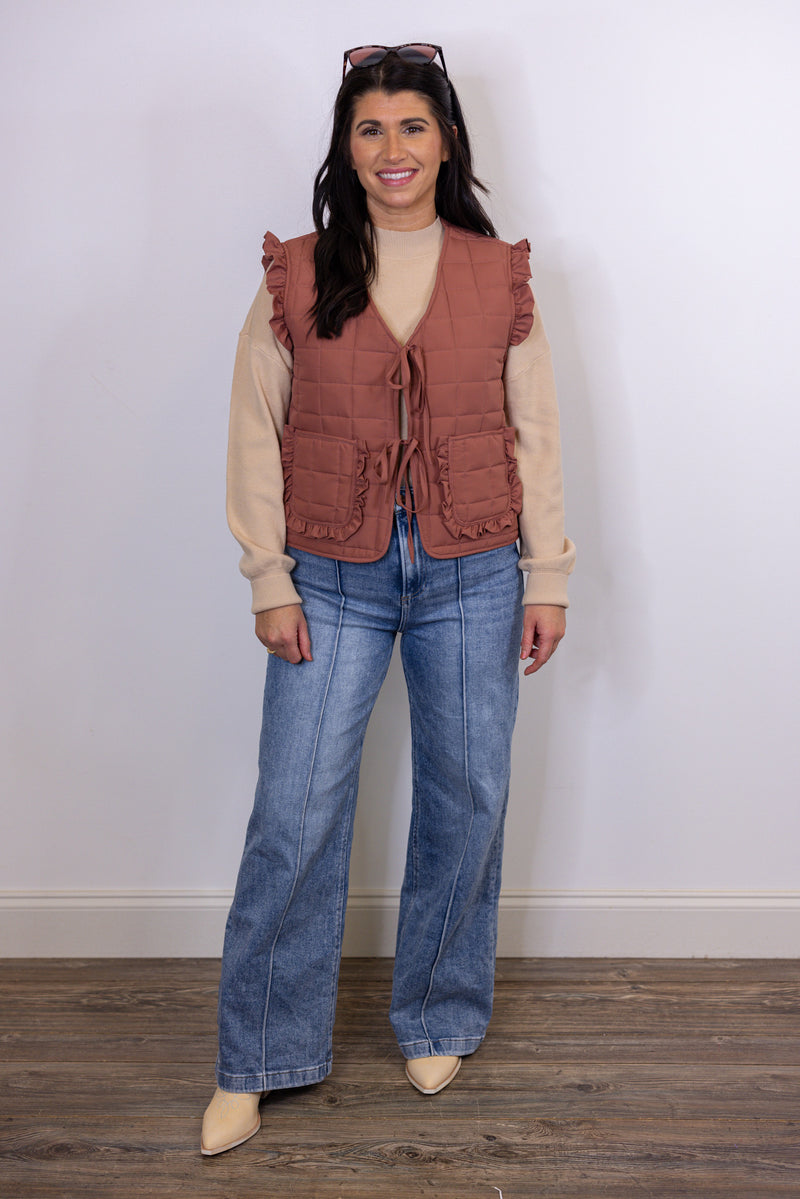 mauve brown quilted vest