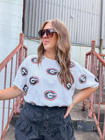 sequin uga gameday cropped top