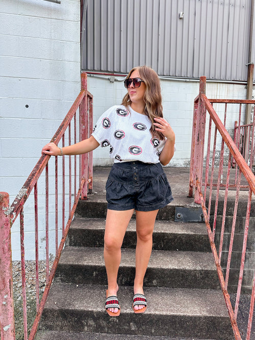 sequin uga gameday cropped top