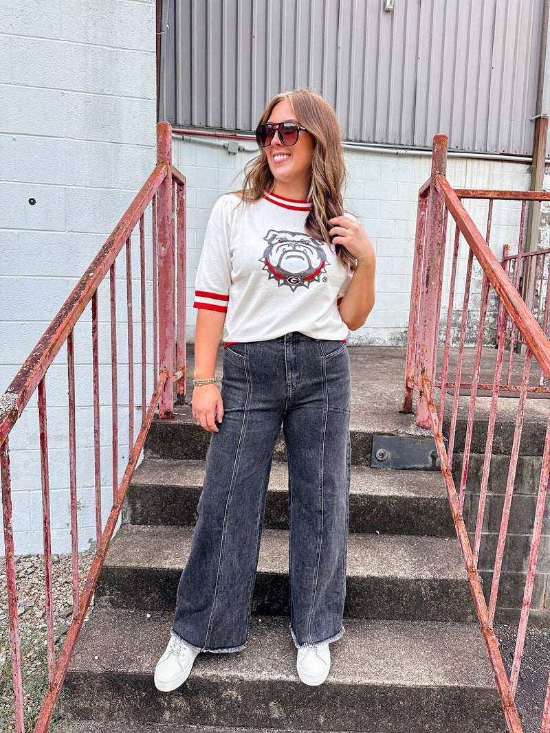 uga bulldog sequin sweater top