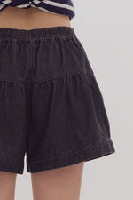 entro flared style high waist balloon denim shorts