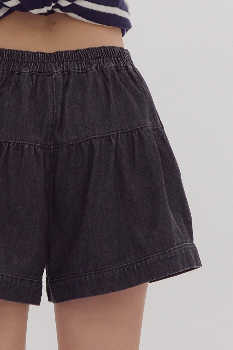 entro flared style high waist balloon denim shorts