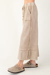 Easel Mineral washed mushroom french terry knit textured wide leg cropped pants