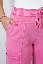 eaasel terry knit wide leg cargo pants pink