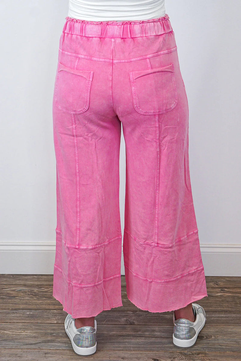 eaasel terry knit wide leg cargo pants pink