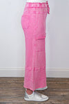 eaasel terry knit wide leg cargo pants pink