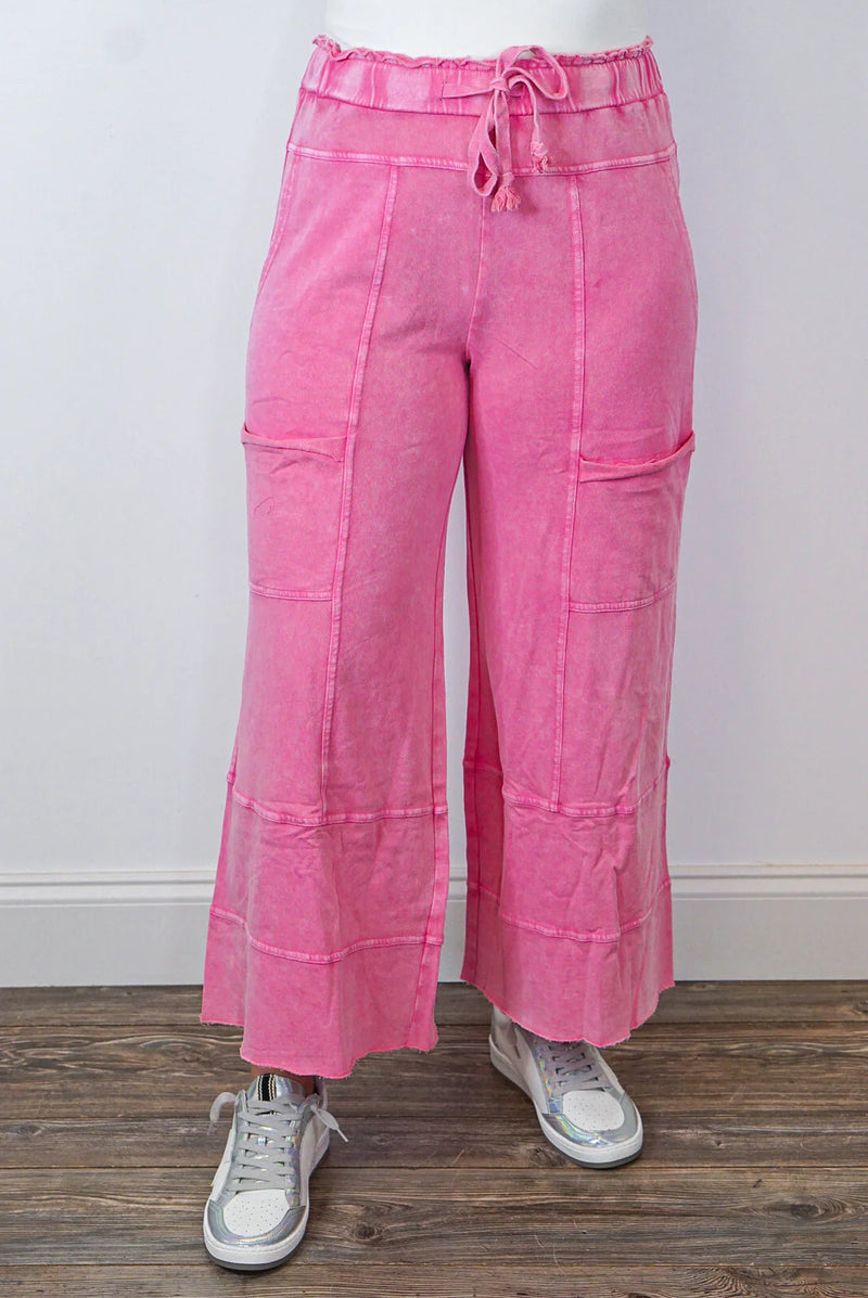 eaasel terry knit wide leg cargo pants pink