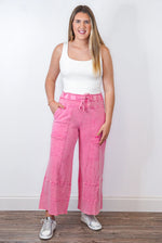 eaasel terry knit wide leg cargo pants pink