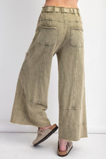 easel wide leg terry knit olive pants