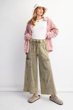 easel wide leg terry knit olive pants