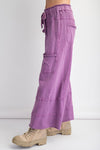 easel terry knit wide leg cargo pants grape purple