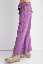 easel terry knit wide leg cargo pants grape purple