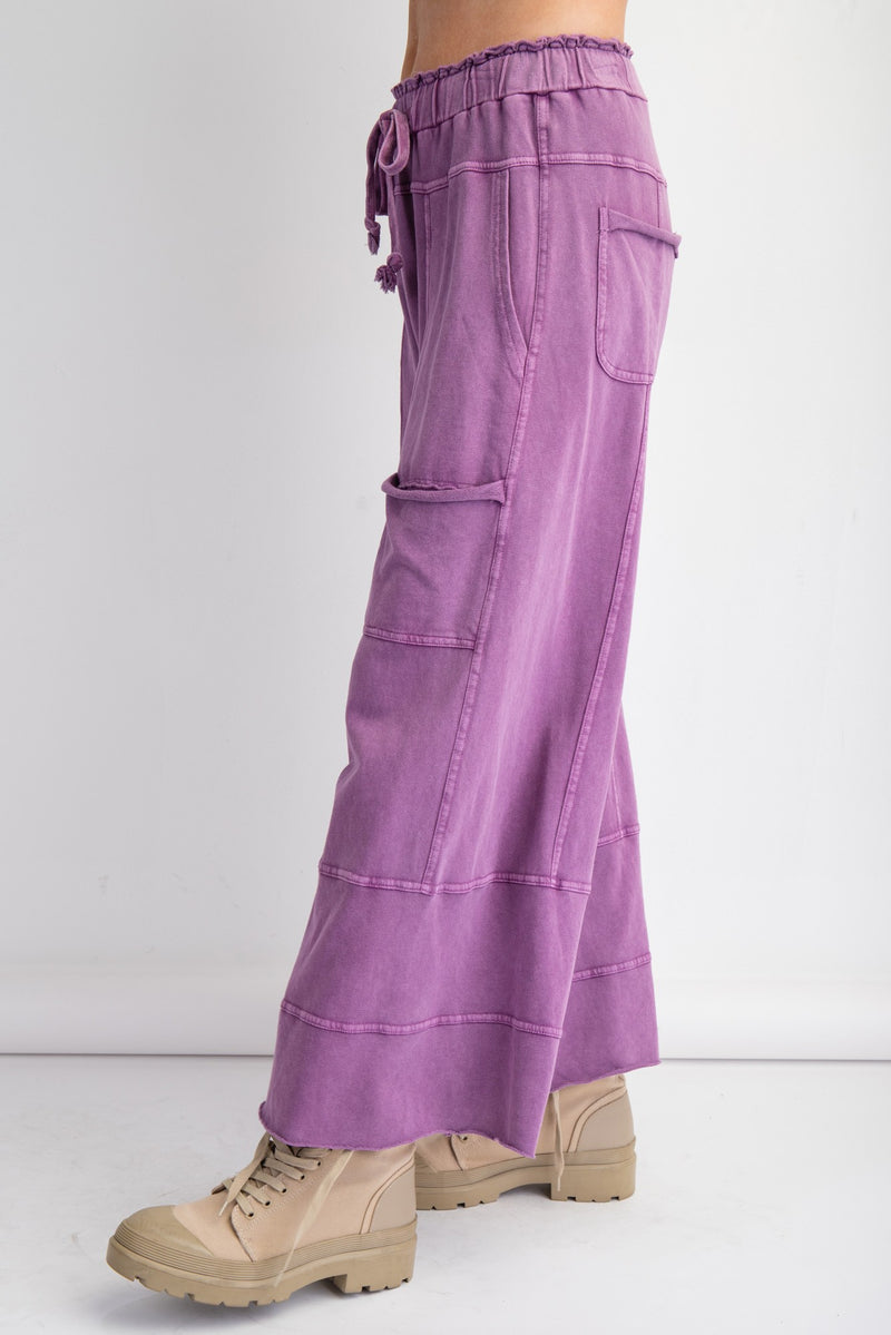 easel terry knit wide leg cargo pants grape purple