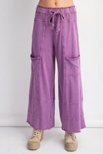 easel terry knit wide leg cargo pants grape purple