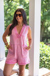 washed pink terry knit casual romper