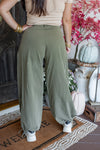 trendy olive denim jogger pants