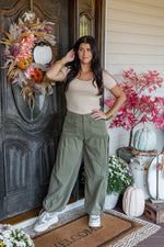 trendy olive denim jogger pants