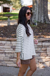 ivory brown striped drop shoulder basic top