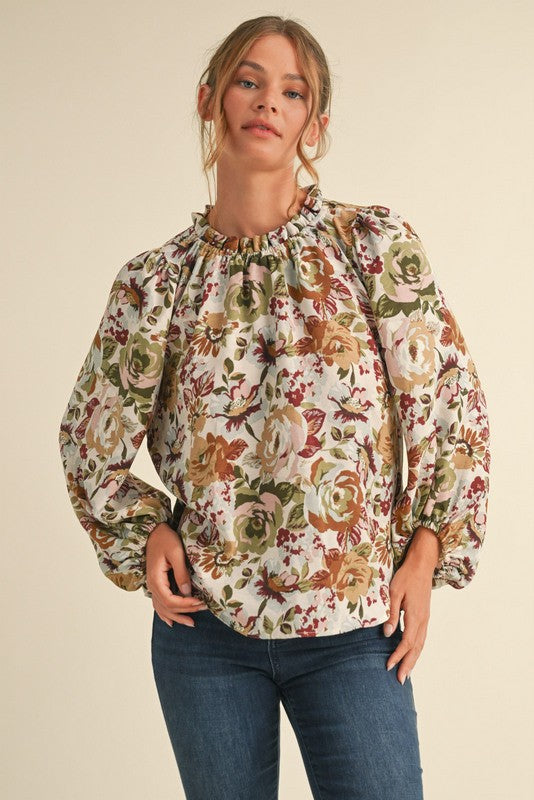 Autumn Blessings Ecru Floral Top