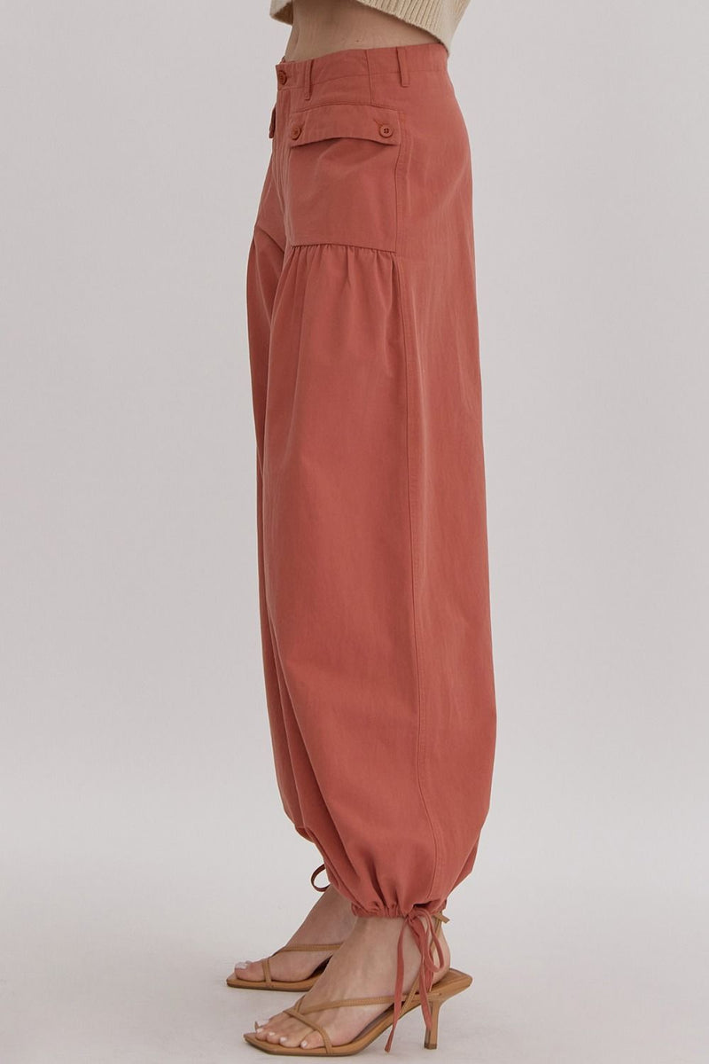 entro wide leg balloon cinch tie ankle pants