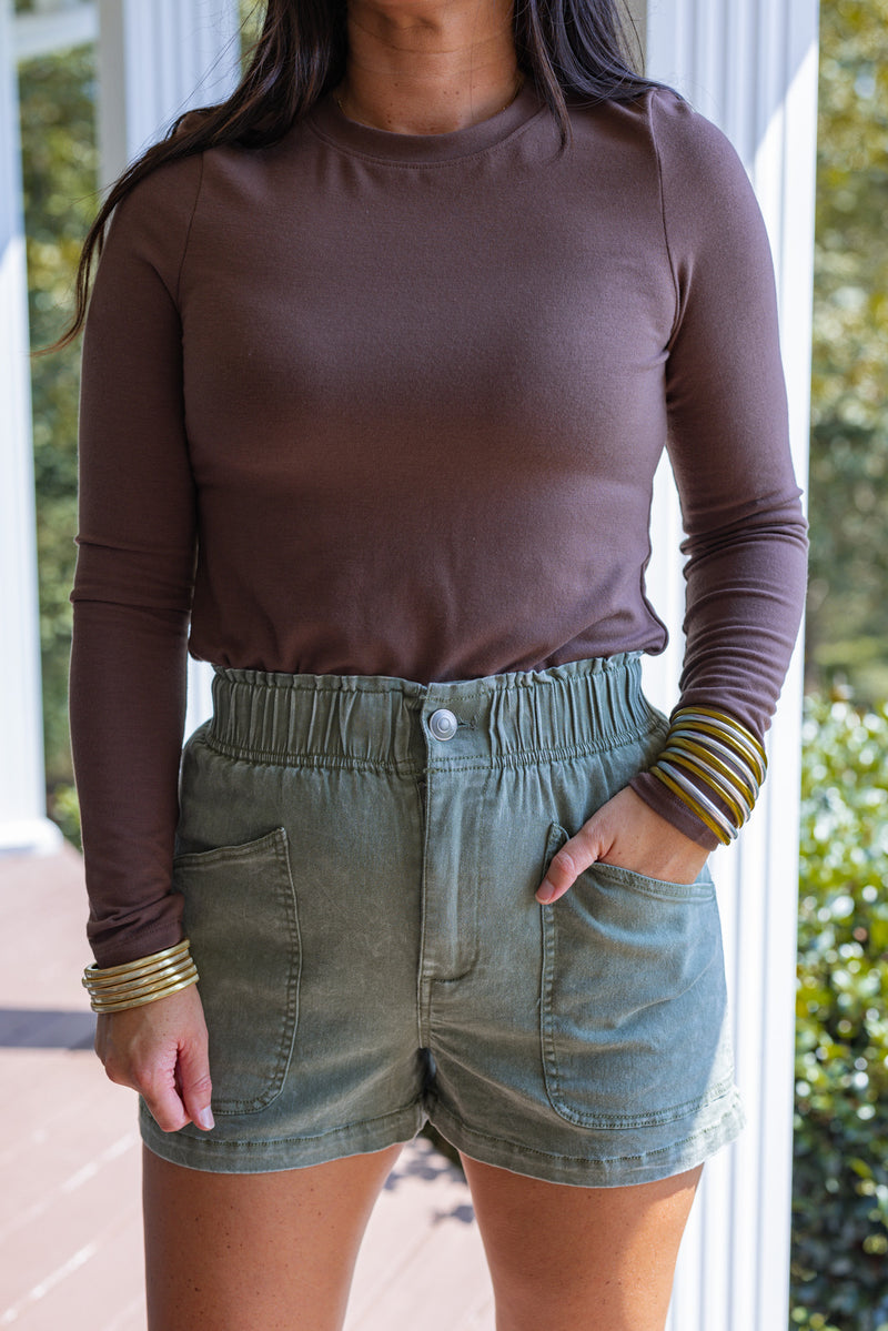 long sleeve brown crew neck top