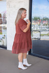 rust brown linen cotton babydoll dress