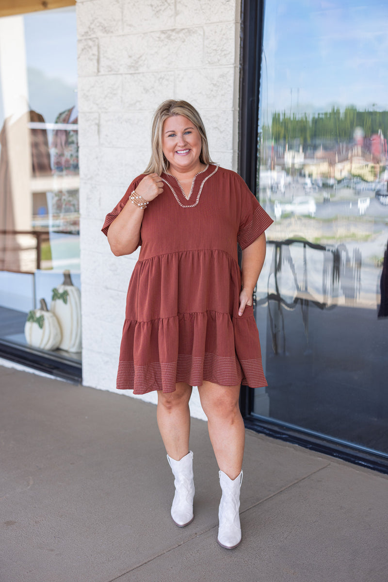 rust brown linen cotton babydoll dress