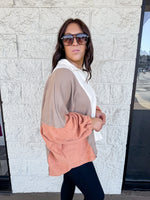 taupe rust color block pullover