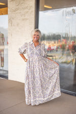 fall lavender paisley maxi dress