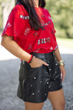 black faux leather pearl embellished shorts