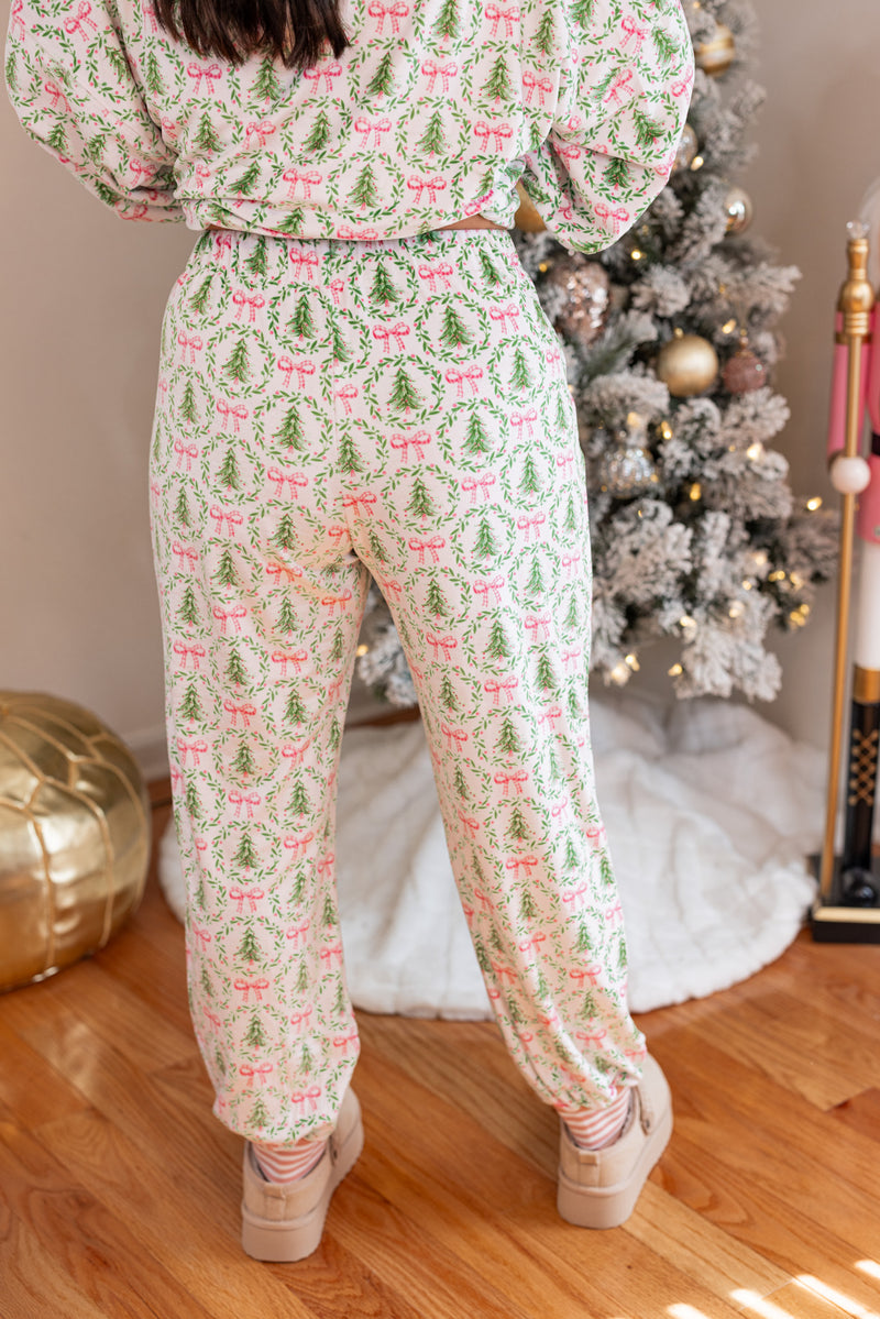 Christmas tree bow fleece pajama pants