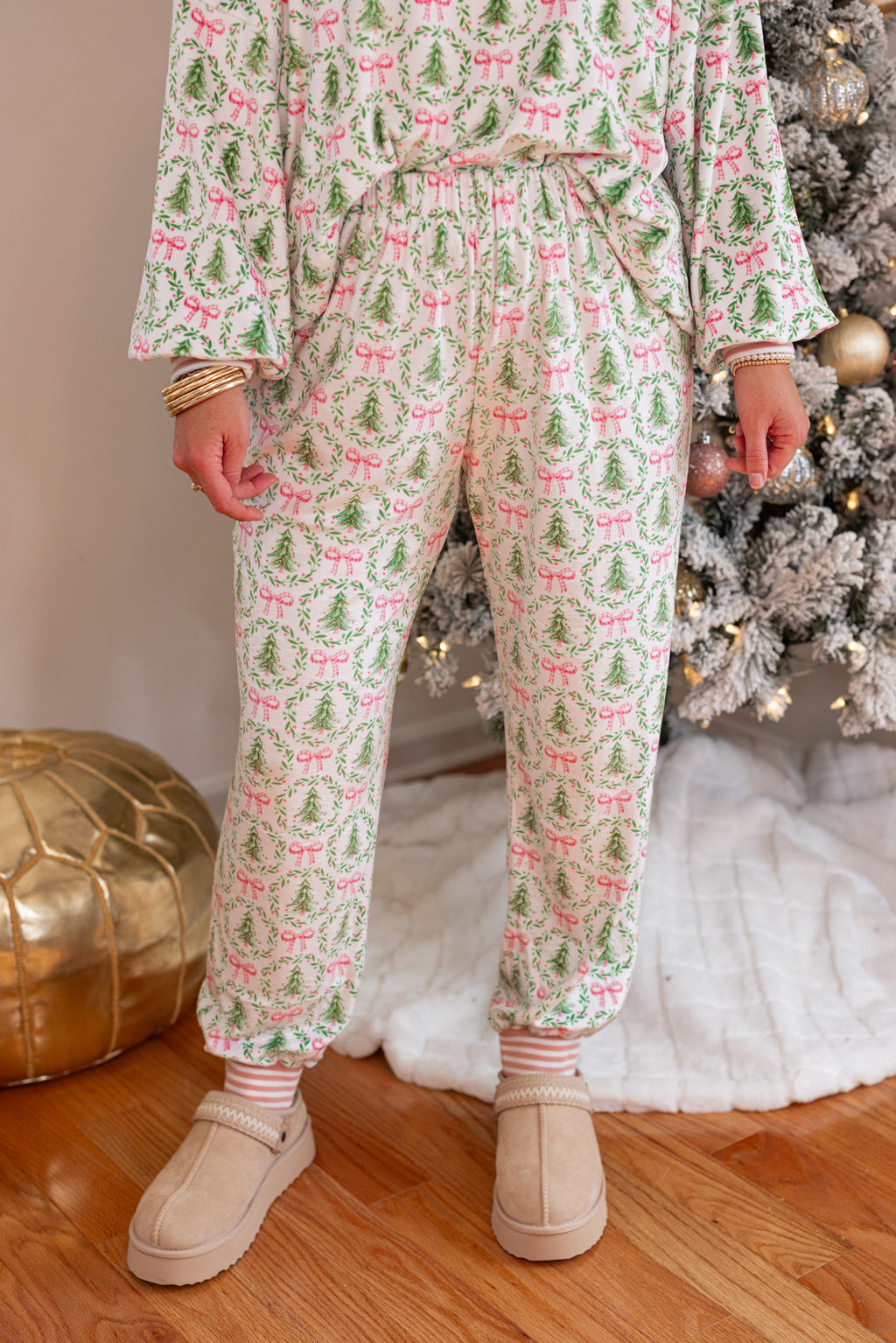 Christmas tree bow fleece pajama pants