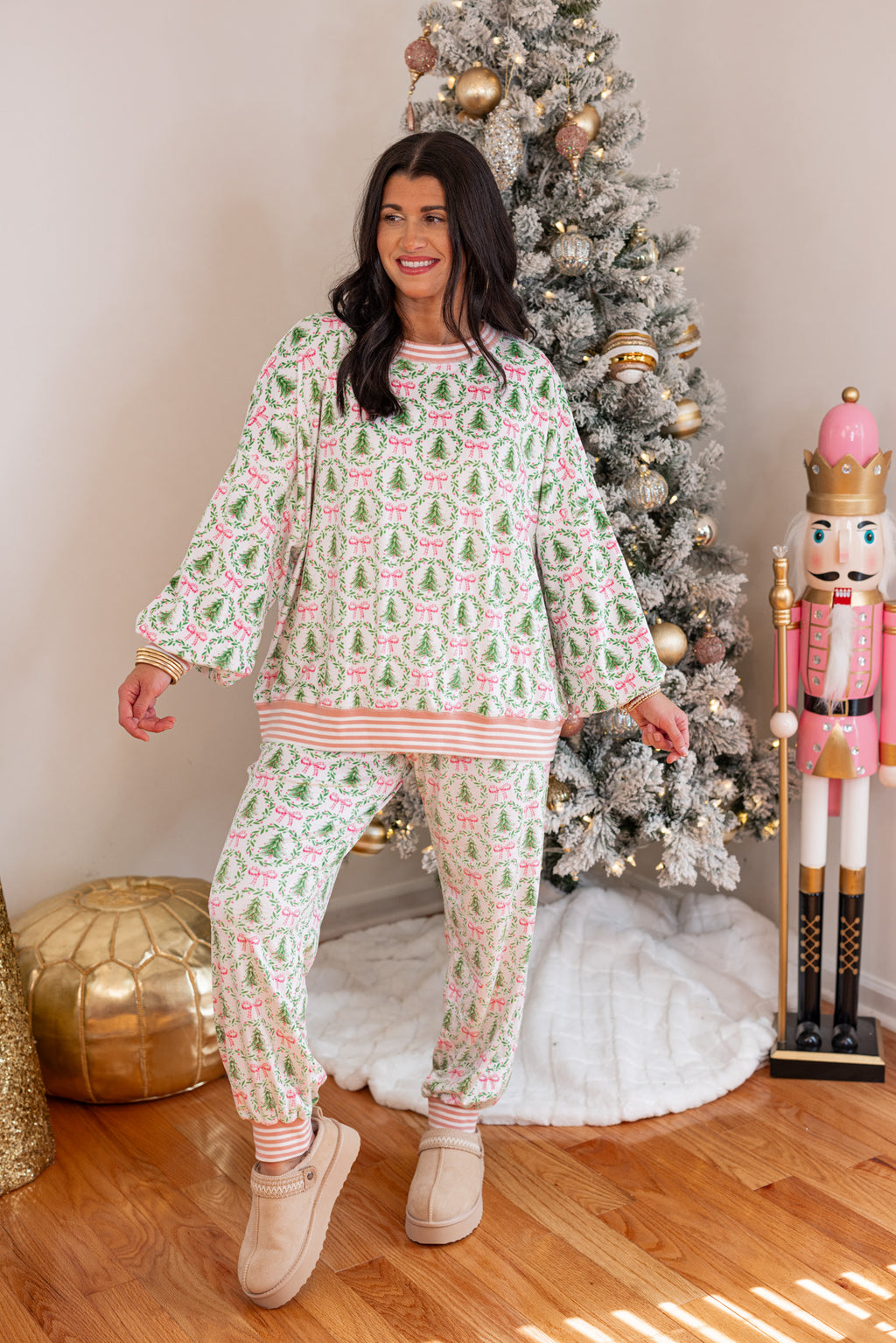 Christmas tree bow fleece pajama pullover