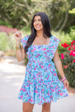 floral eyelet embroidered blue dress