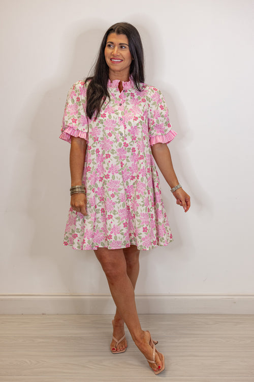 pink petals flowy short dress