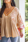 mustard rust embroidered boho fall top